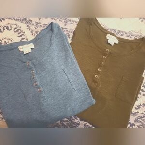 Loft Blue and Green Henley Tops